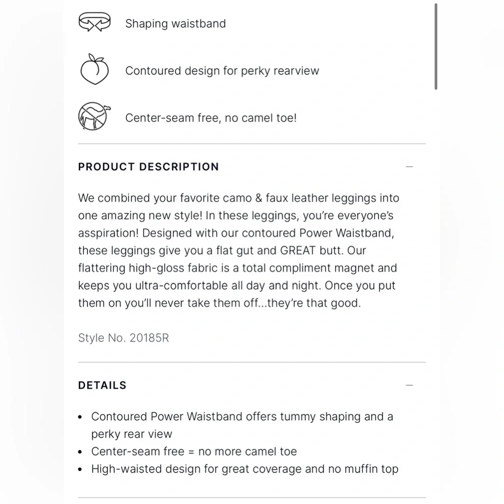 Faux leather camo Spanx XS excellent condition - Picture 3 of 6